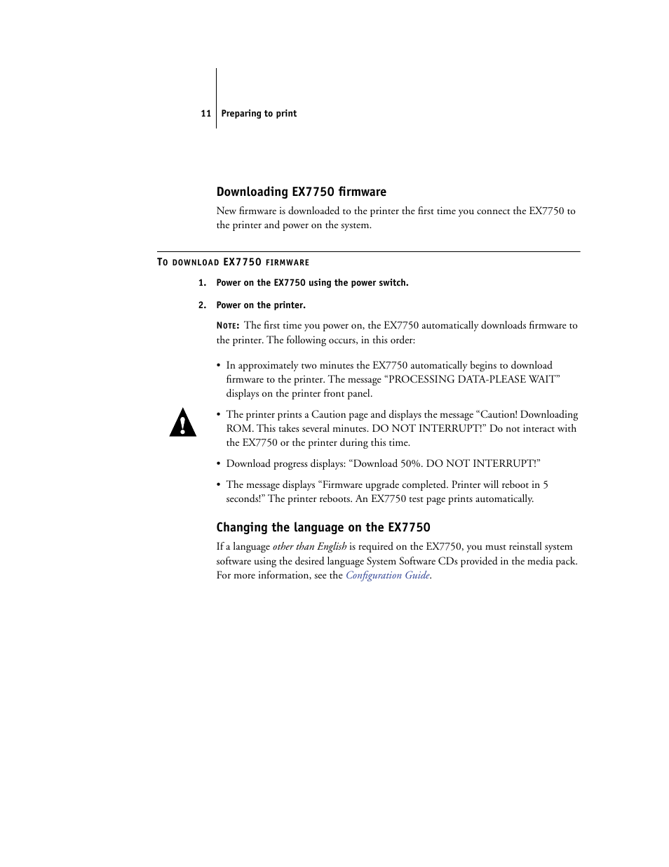Downloading ex7750 firmware, Changing the language on the ex7750 | Xerox EX7750 User Manual | Page 19 / 28