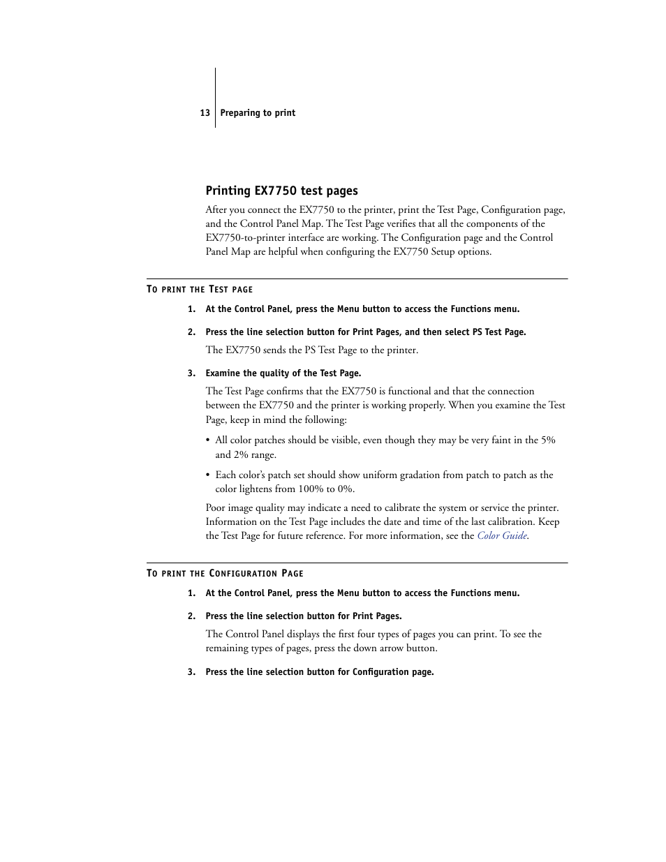 Printing ex7750 test pages | Xerox EX7750 User Manual | Page 21 / 28