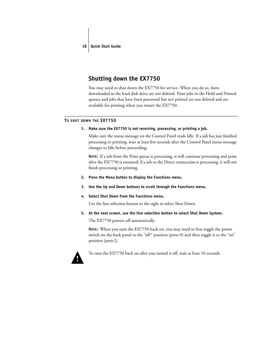 Shutting down the ex7750 | Xerox EX7750 User Manual | Page 26 / 28