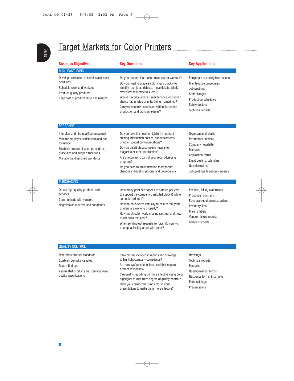 Target markets for color printers | Xerox Color Laser Printer User Manual | Page 10 / 108