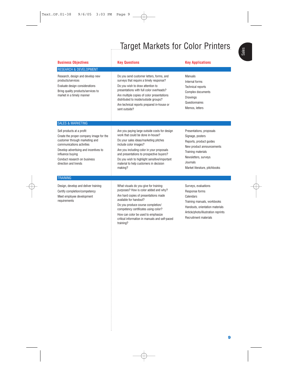 Target markets for color printers | Xerox Color Laser Printer User Manual | Page 11 / 108