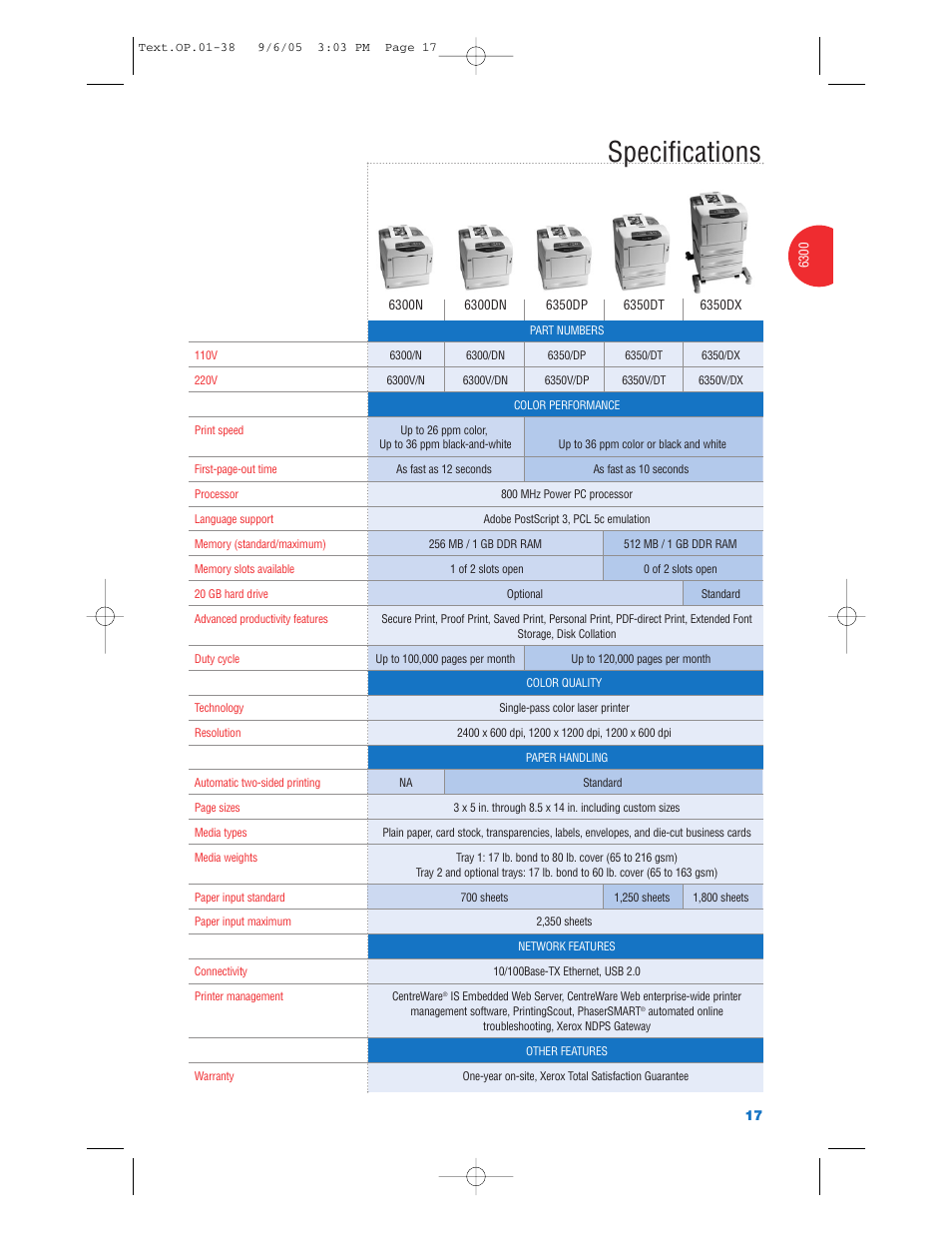 Specifications | Xerox Color Laser Printer User Manual | Page 19 / 108