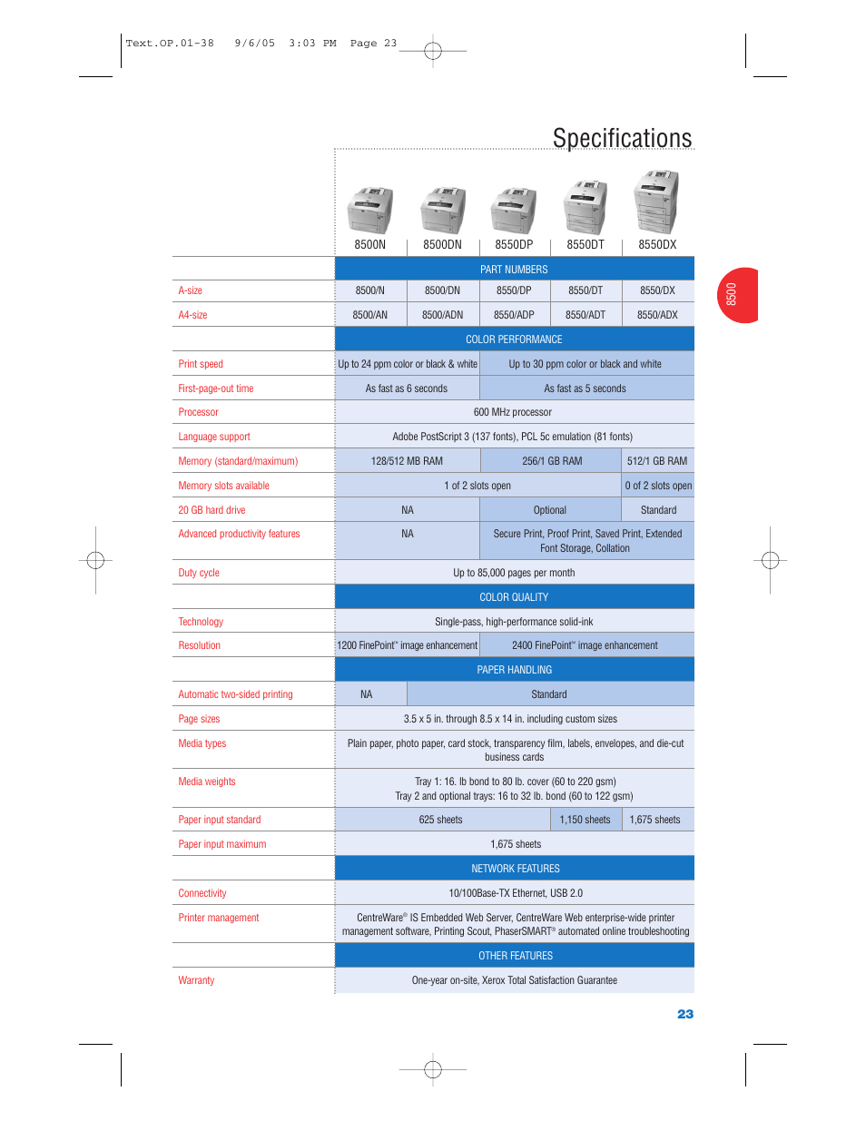 Specifications | Xerox Color Laser Printer User Manual | Page 25 / 108