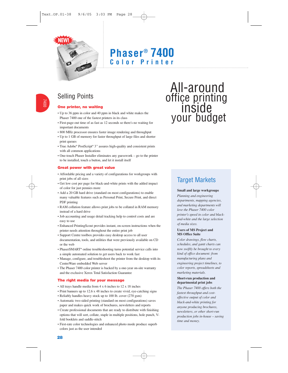 All-around, Inside, Office printing | Your budget, Phaser, Selling points, Target markets | Xerox Color Laser Printer User Manual | Page 30 / 108