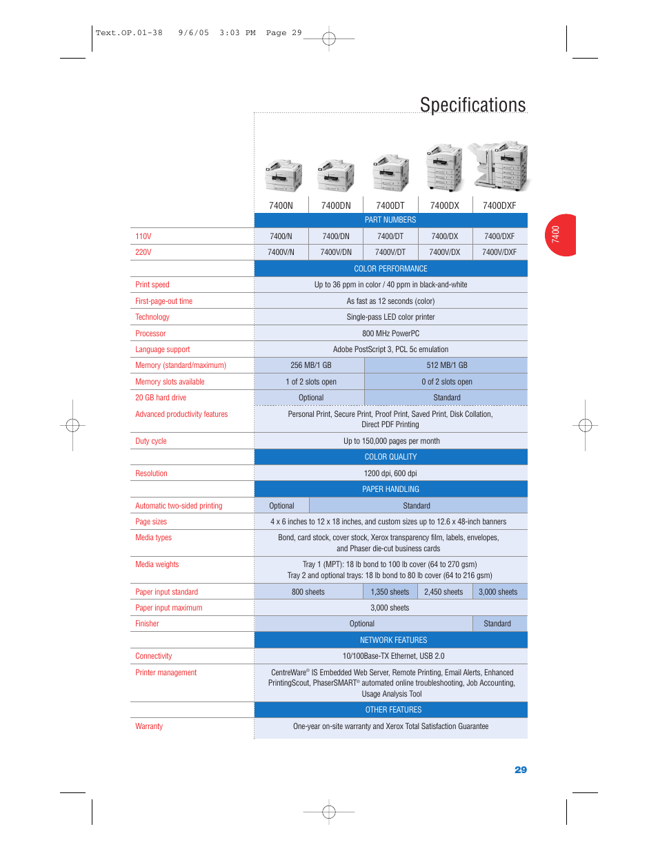 Specifications | Xerox Color Laser Printer User Manual | Page 31 / 108
