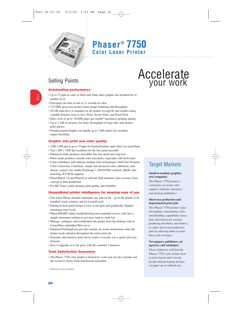 Accelerate, Your work, Phaser | Selling points, Target markets | Xerox Color Laser Printer User Manual | Page 36 / 108