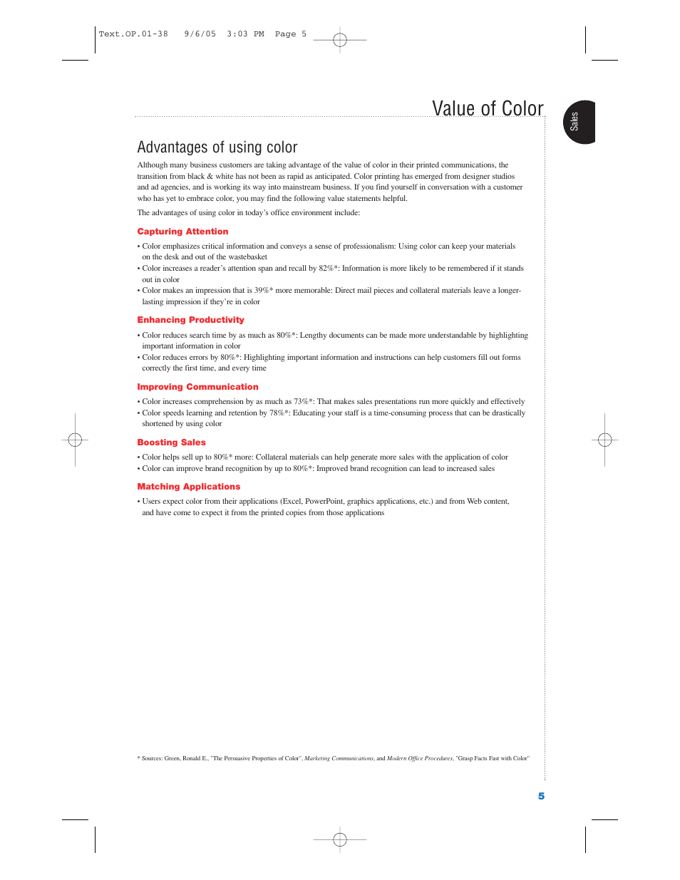 Value of color, Advantages of using color | Xerox Color Laser Printer User Manual | Page 7 / 108