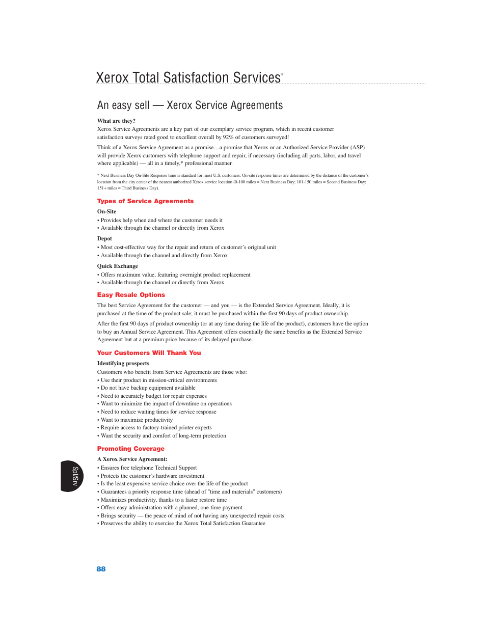Xerox total satisfaction services, An easy sell — xerox service agreements | Xerox Color Laser Printer User Manual | Page 90 / 108