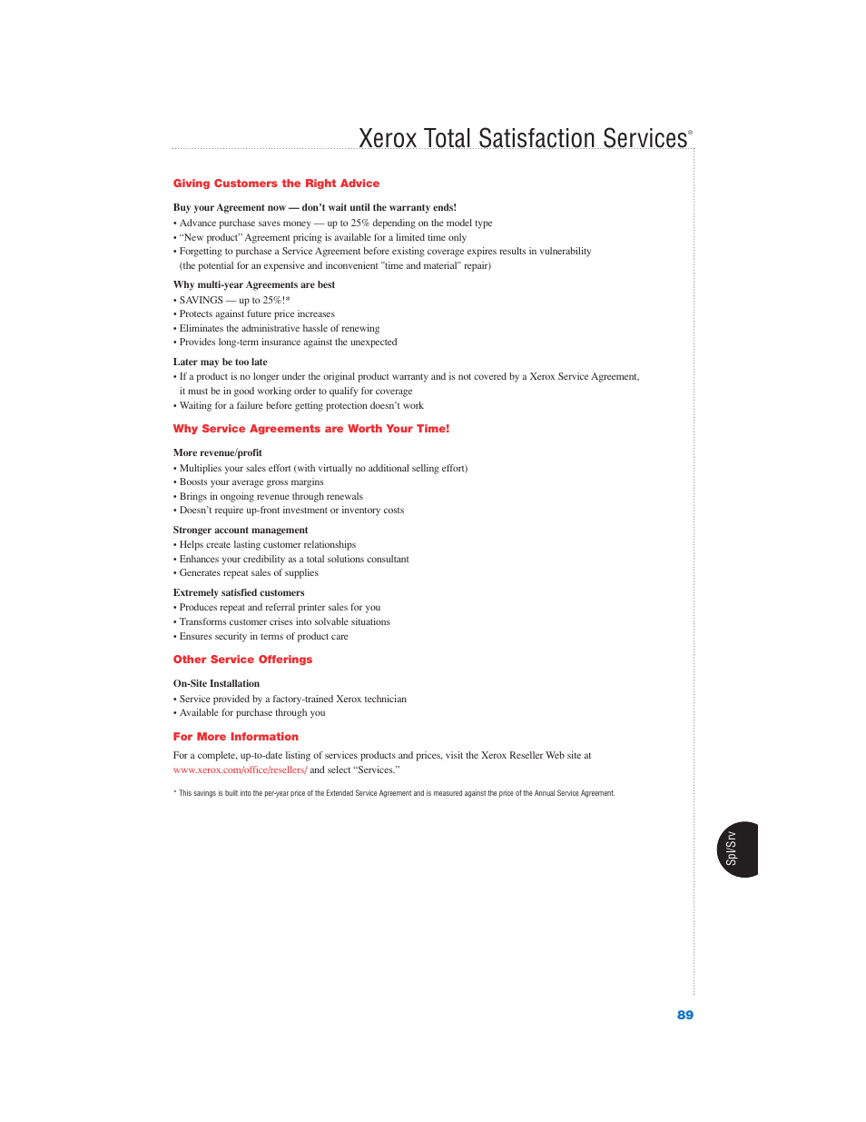 Xerox total satisfaction services | Xerox Color Laser Printer User Manual | Page 91 / 108
