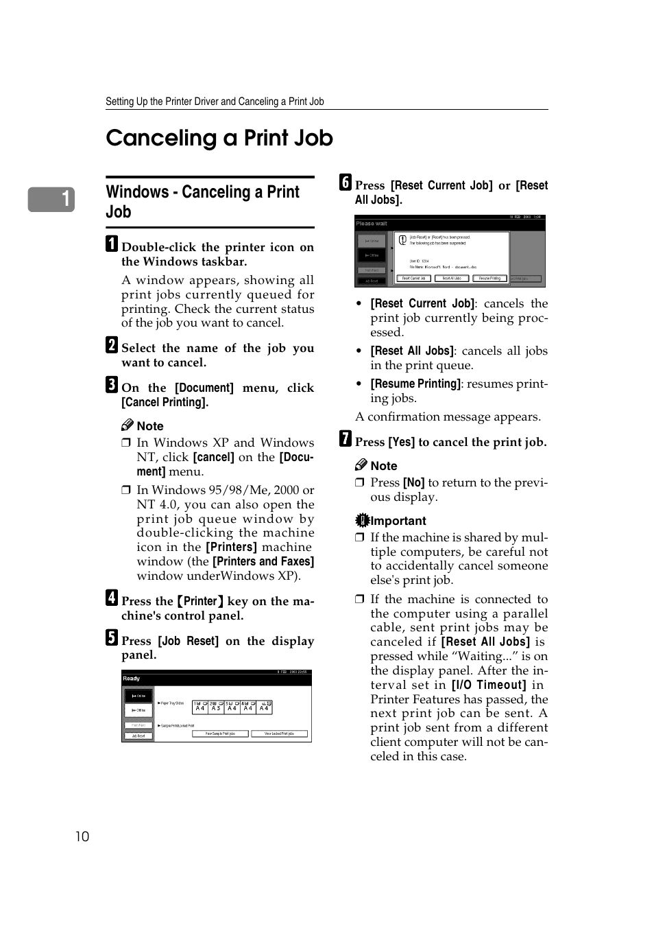 Canceling a print job, Windows - canceling a print job, 1canceling a print job | Xerox 2045e User Manual | Page 14 / 78