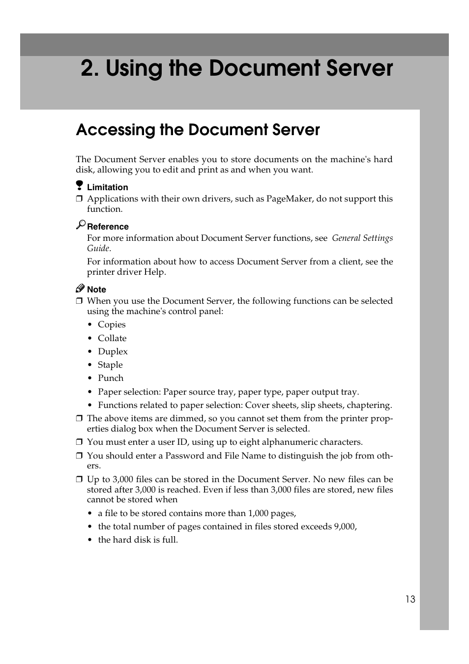  using the document server, Accessing the document server, Using the document server | Xerox 2045e User Manual | Page 17 / 78