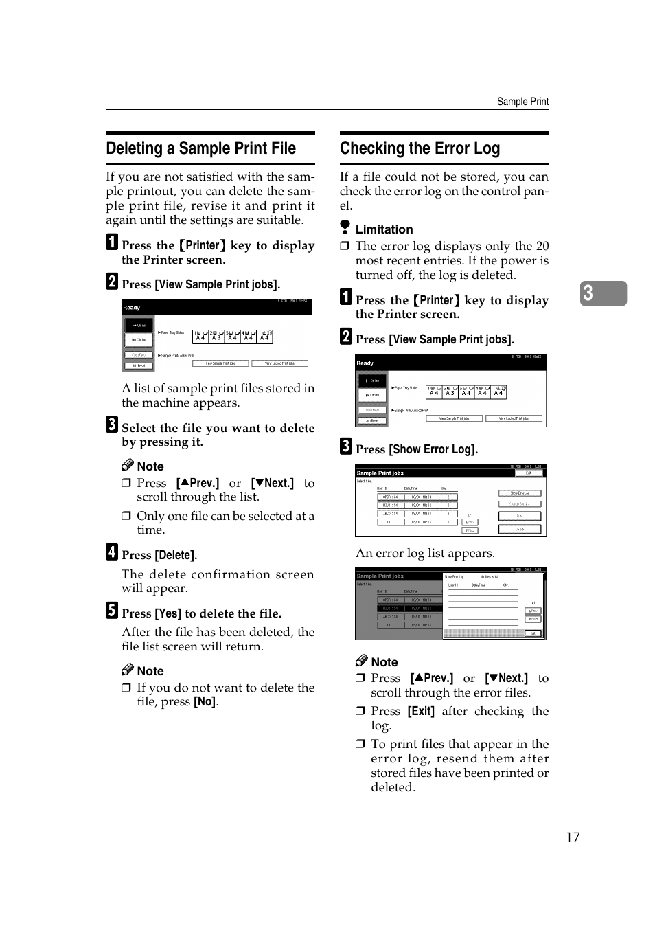 Deleting a sample print file, Checking the error log | Xerox 2045e User Manual | Page 21 / 78