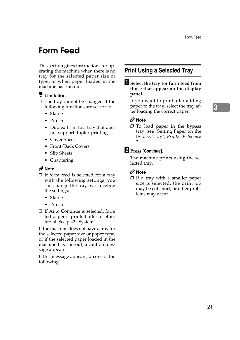 Form feed, Print using a selected tray, 3form feed | Xerox 2045e User Manual | Page 25 / 78