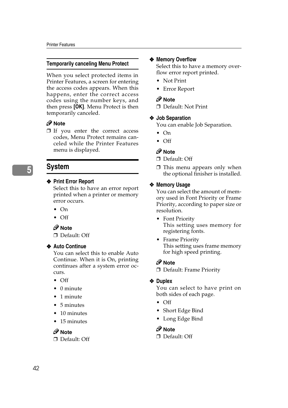 Temporarily canceling menu protect, System, Ee p.42 “system | P.42 “system | Xerox 2045e User Manual | Page 46 / 78