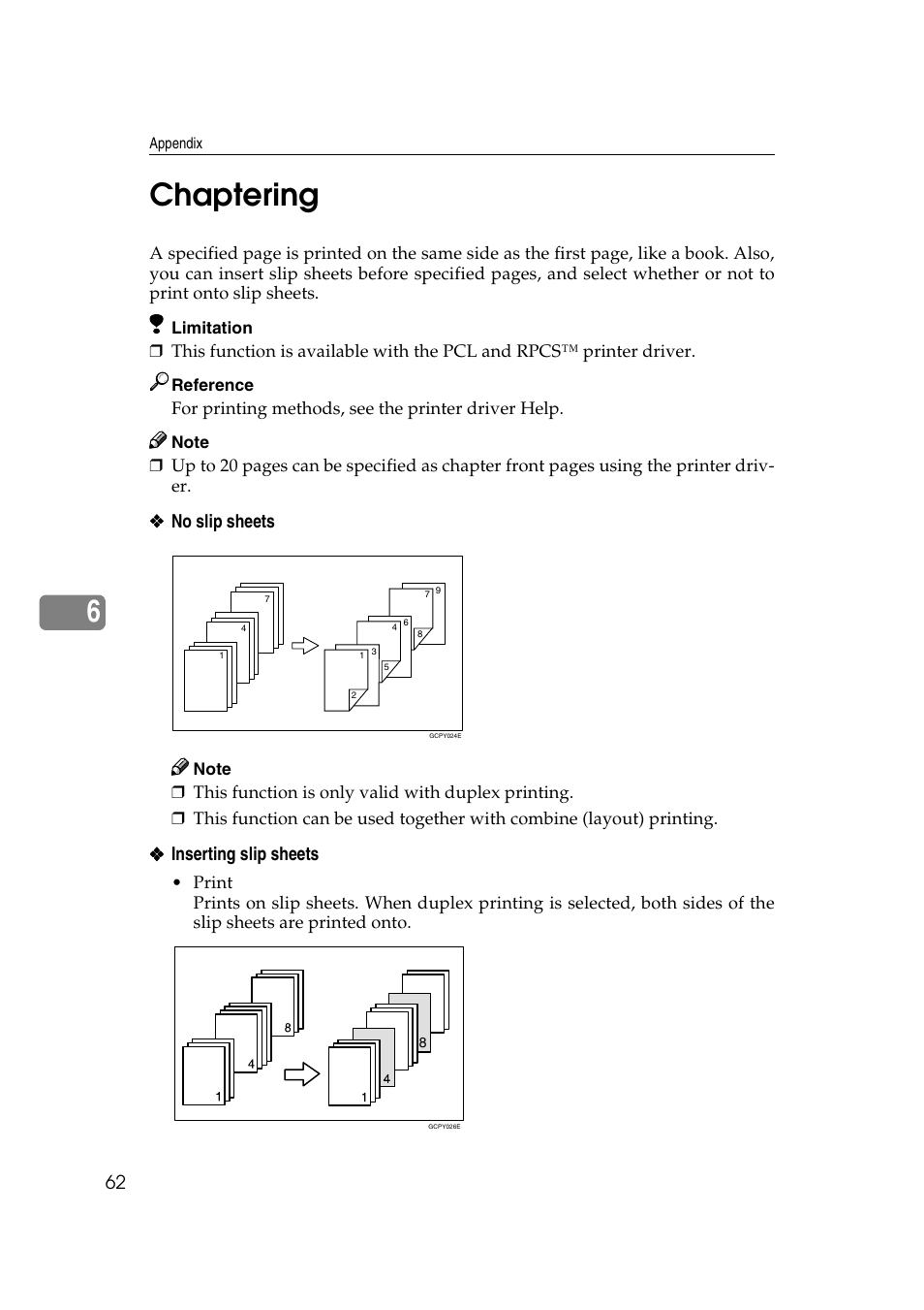 Chaptering, 6chaptering, No slip sheets | Inserting slip sheets | Xerox 2045e User Manual | Page 66 / 78