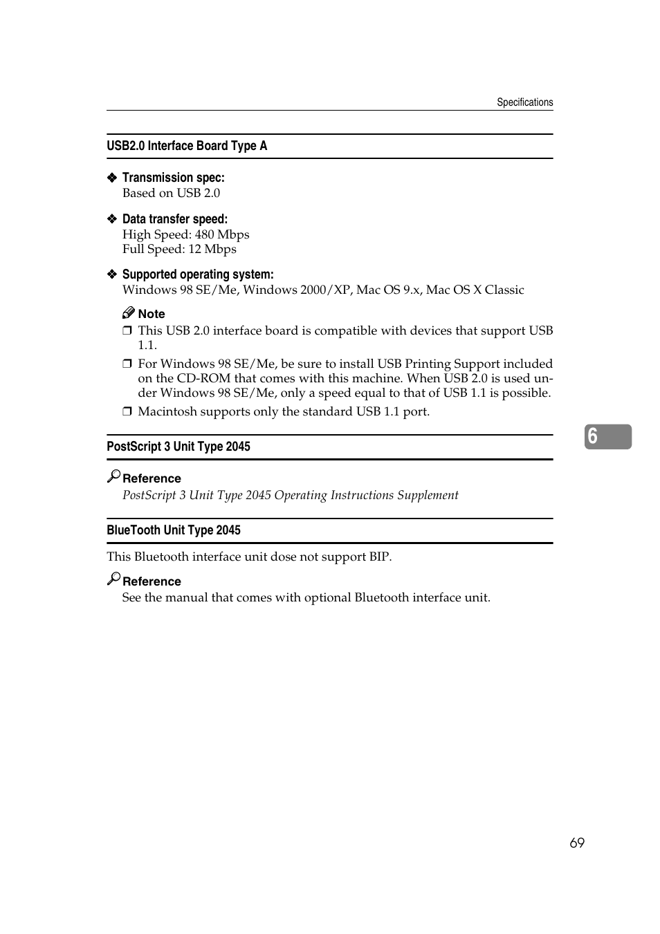 Usb2.0 interface board type a, Postscript 3 unit type 2045, Bluetooth unit type 2045 | Xerox 2045e User Manual | Page 73 / 78