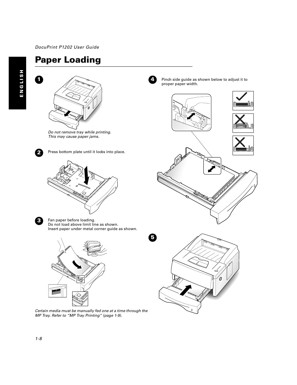 Paper loading, Paper loading -8 | Xerox DocuPrint P1202 User Manual | Page 8 / 24
