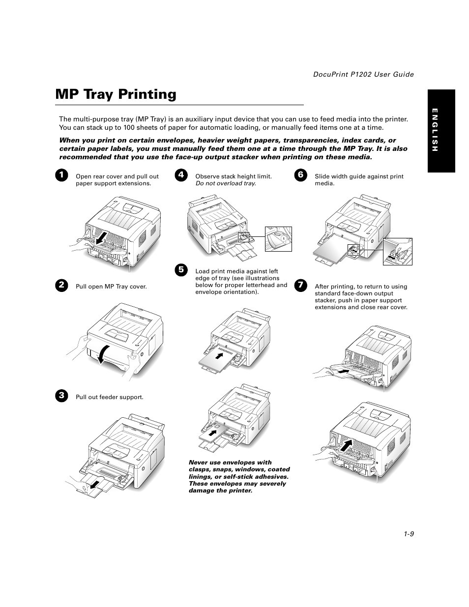 Mp tray printing, Mp tray printing -9 | Xerox DocuPrint P1202 User Manual | Page 9 / 24
