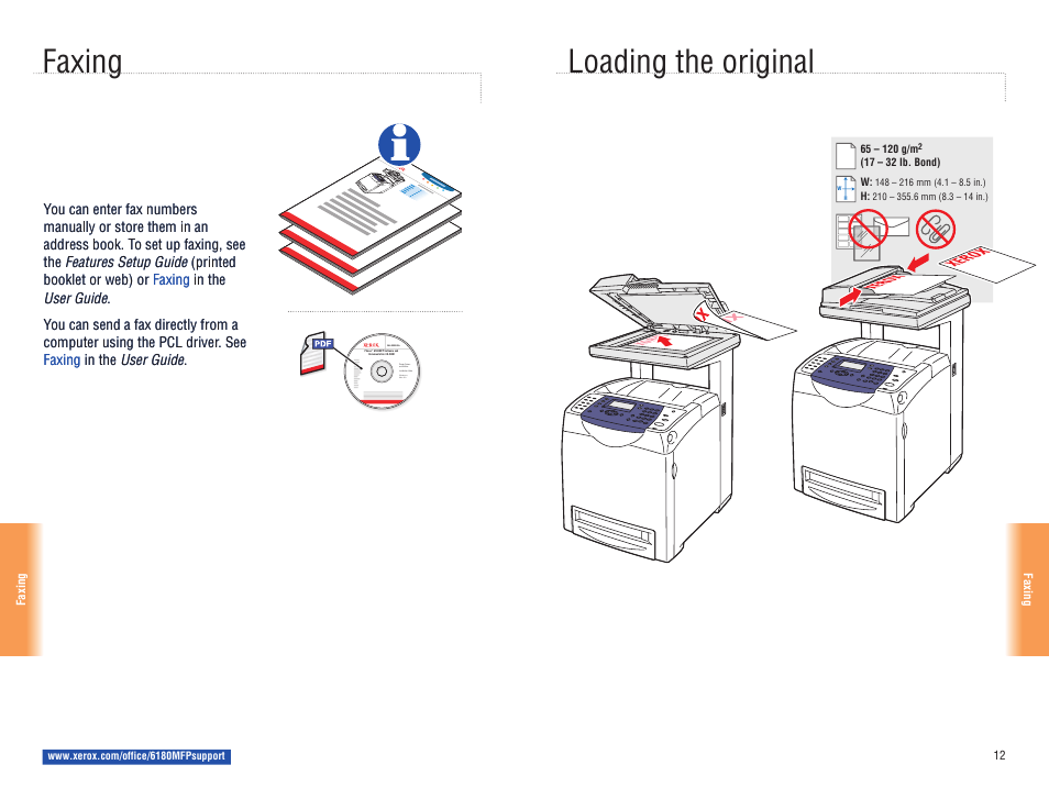 Faxing, Faxing loading the original | Xerox 6180MFP User Manual | Page 12 / 15