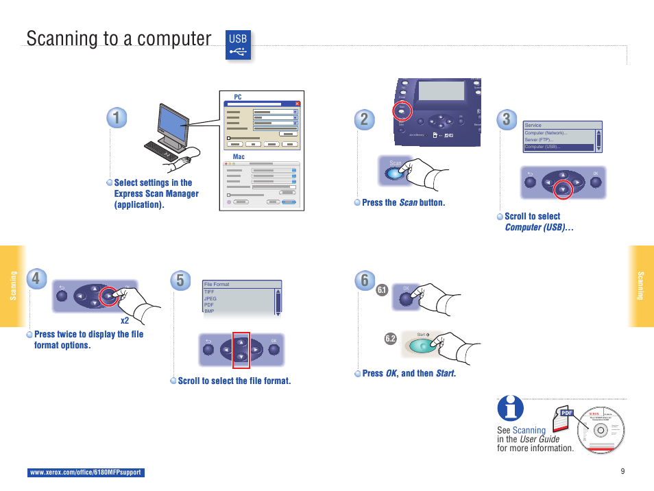 Scanning to a computer | Xerox 6180MFP User Manual | Page 9 / 15