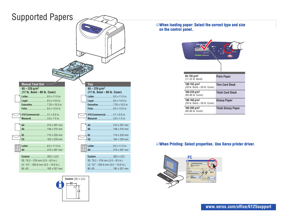 Supported papers | Xerox 6125 User Manual | Page 3 / 5