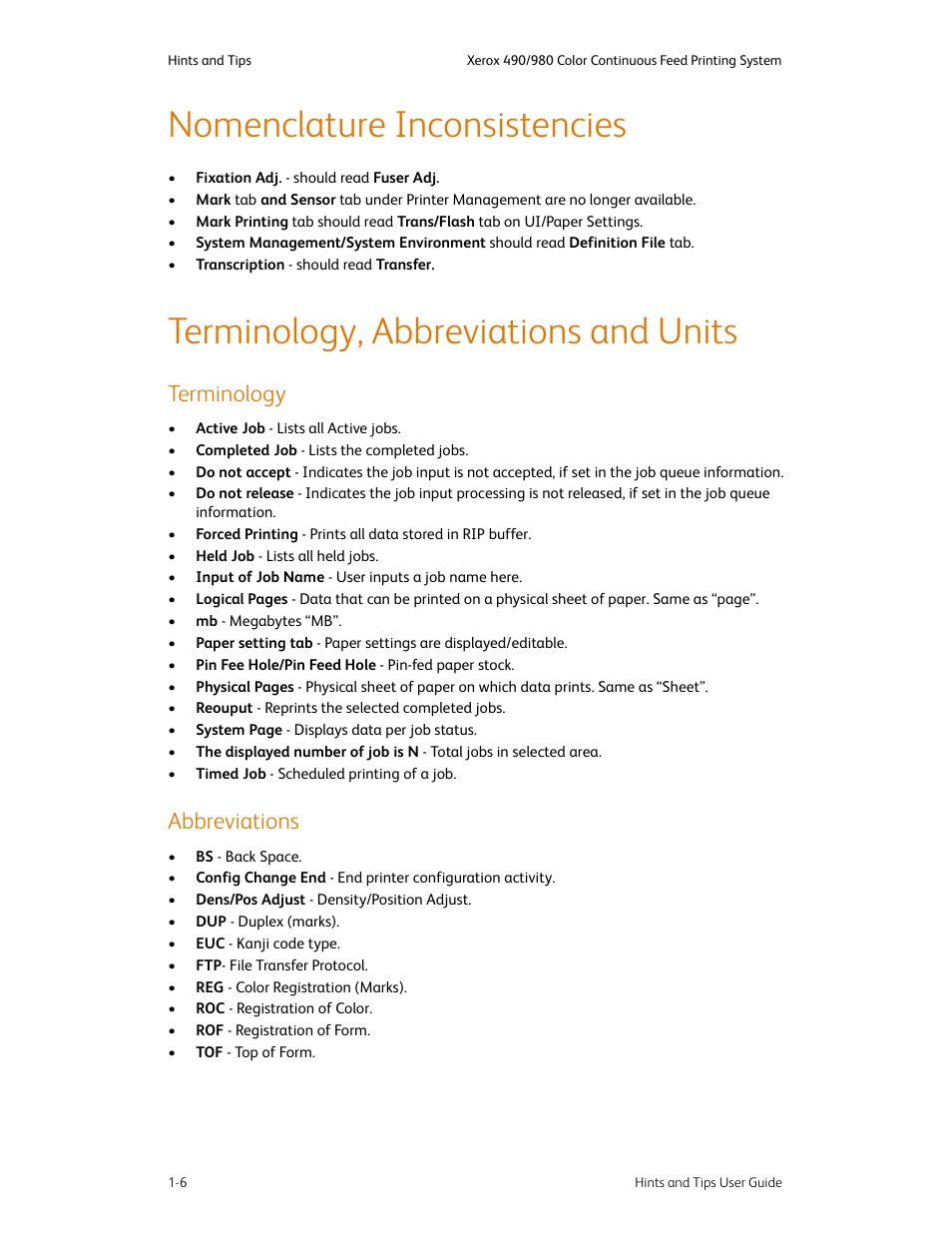 Nomenclature inconsistencies, Terminology, abbreviations and units, Terminology | Abbreviations, Terminology -6 abbreviations -6 | Xerox 980 User Manual | Page 10 / 24