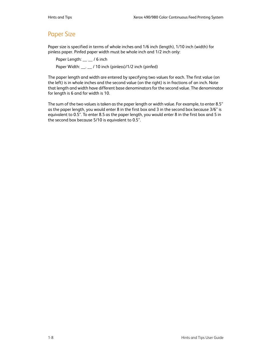 Paper size, Paper size -8 | Xerox 980 User Manual | Page 12 / 24