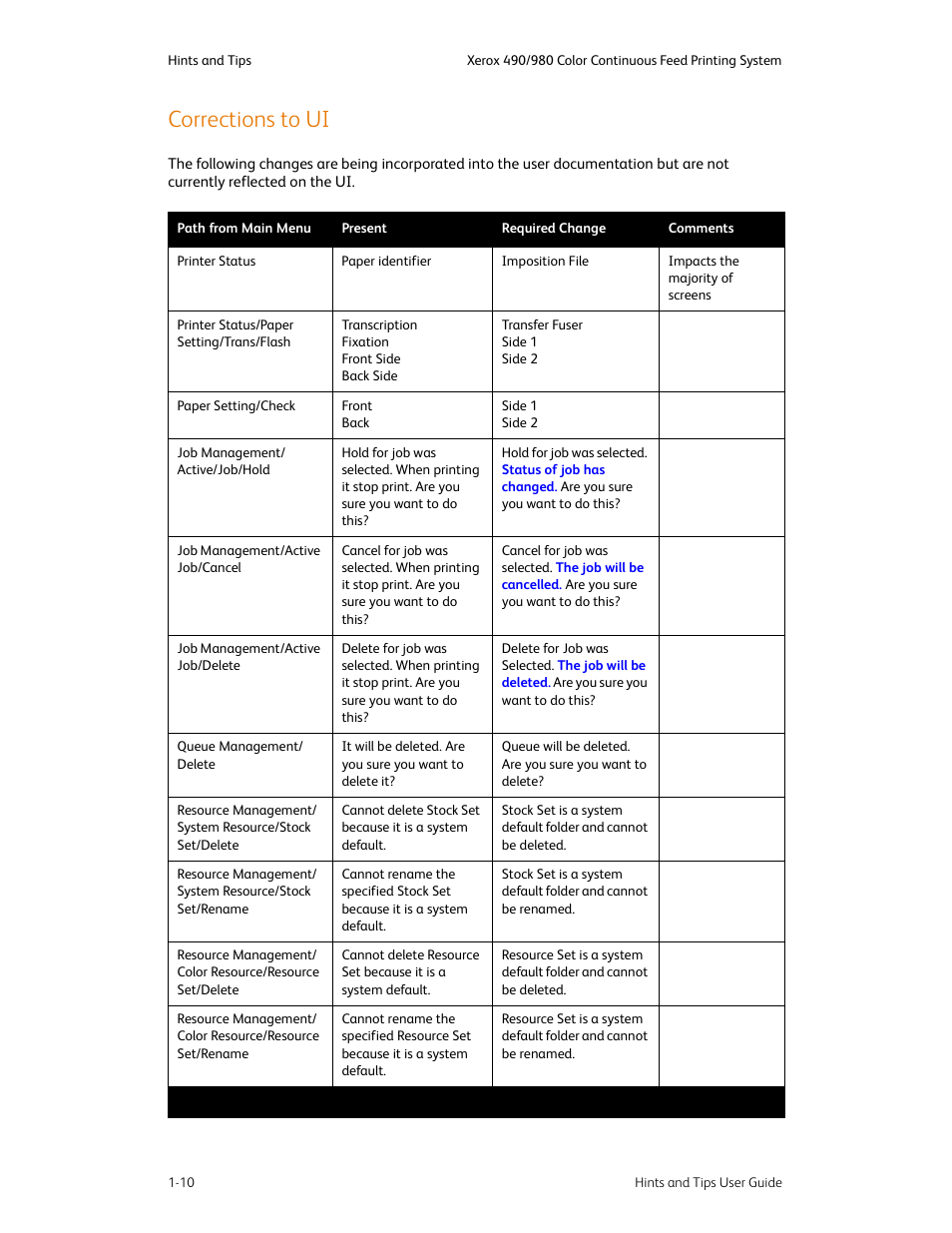 Corrections to ui, Corrections to ui -10 | Xerox 980 User Manual | Page 14 / 24