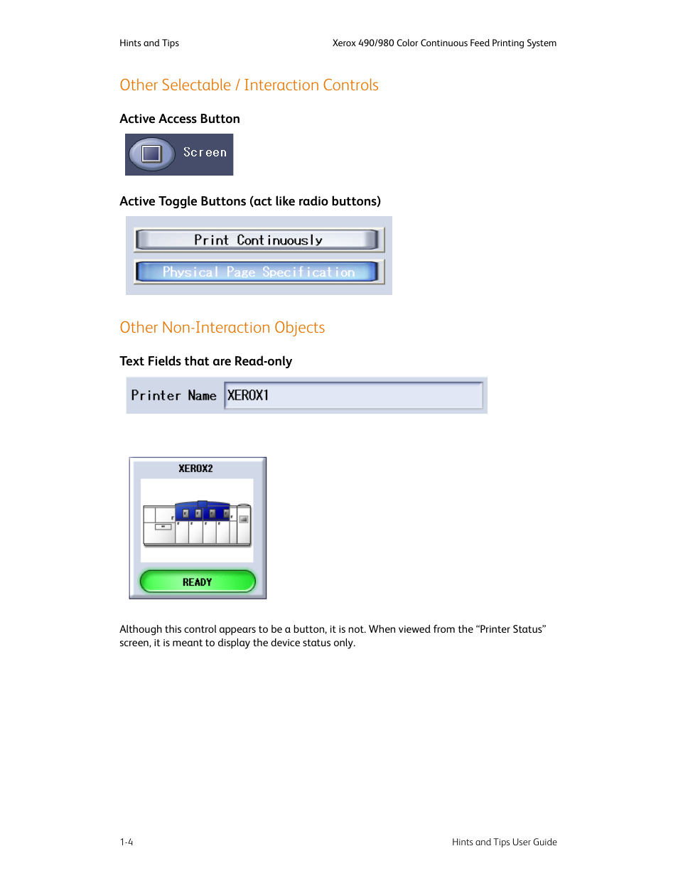 Other selectable / interaction controls, Other non-interaction objects, Other selectable / interaction controls -4 | Other non-interaction objects -4, Text fields that are read-only -4 | Xerox 980 User Manual | Page 8 / 24