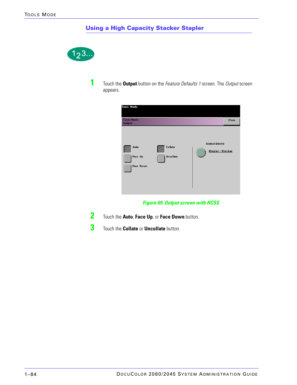 Using a high capacity stacker stapler | Xerox DocuColor 2045 User Manual | Page 106 / 144