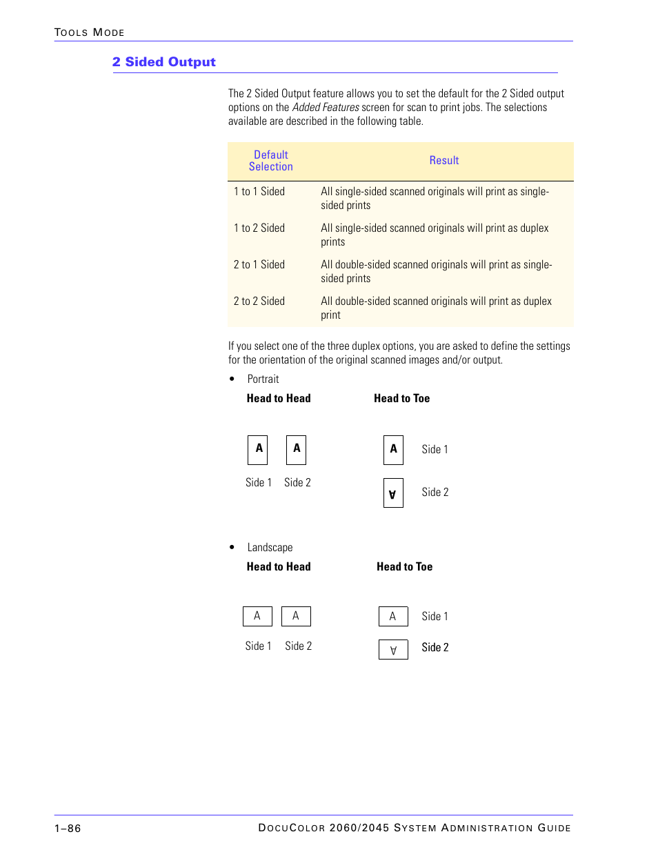2 sided output | Xerox DocuColor 2045 User Manual | Page 108 / 144