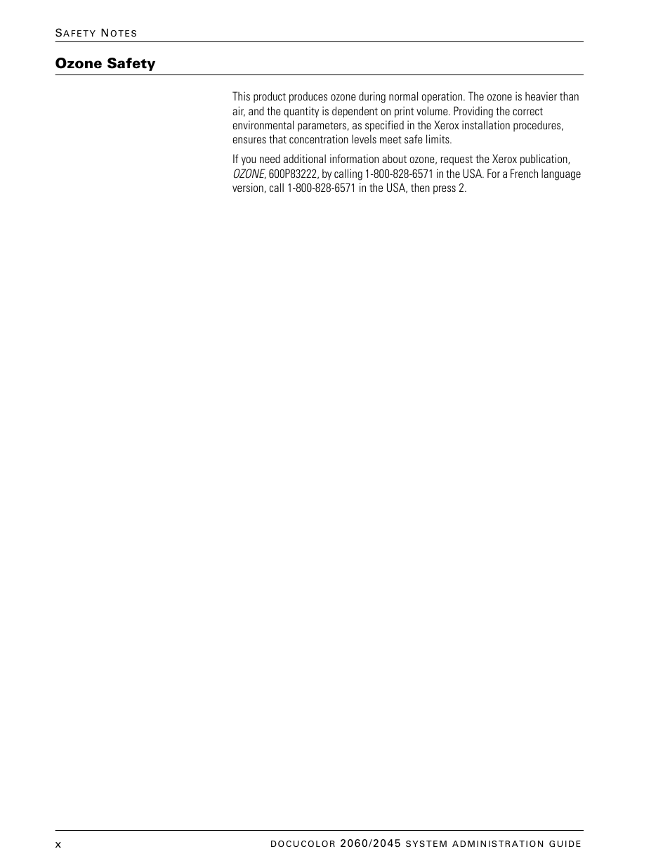 Ozone safety | Xerox DocuColor 2045 User Manual | Page 12 / 144