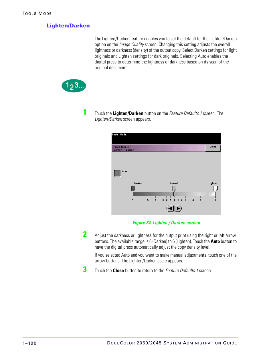 Lighten/darken | Xerox DocuColor 2045 User Manual | Page 122 / 144