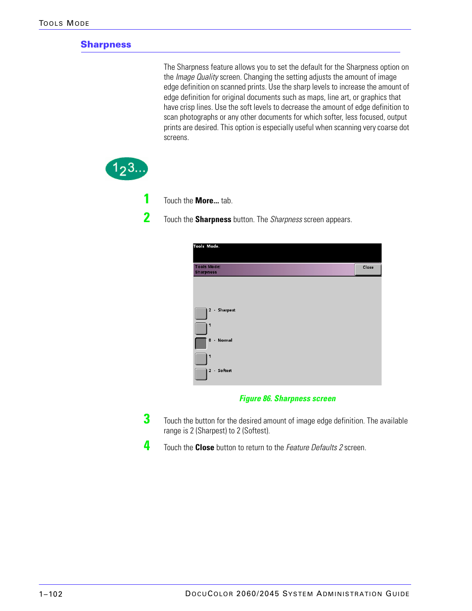Sharpness | Xerox DocuColor 2045 User Manual | Page 124 / 144