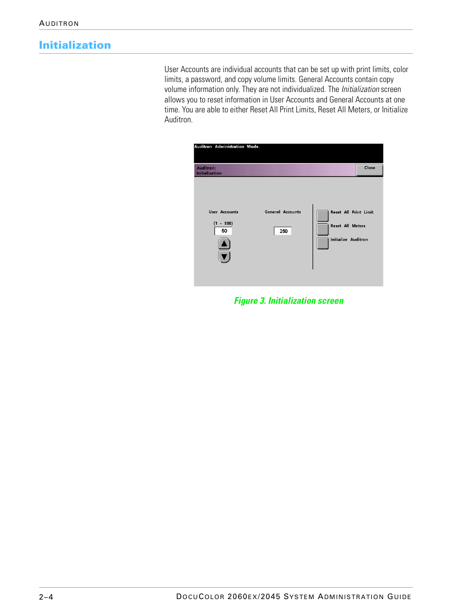 Initialization, Figure 3. initialization screen | Xerox DocuColor 2045 User Manual | Page 128 / 144