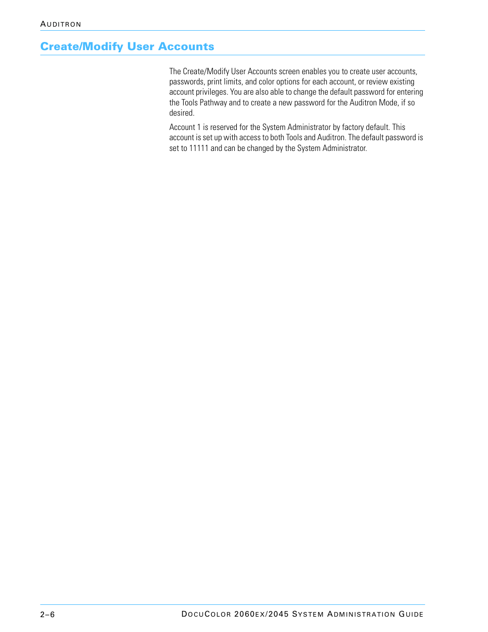 Create/modify user accounts | Xerox DocuColor 2045 User Manual | Page 130 / 144