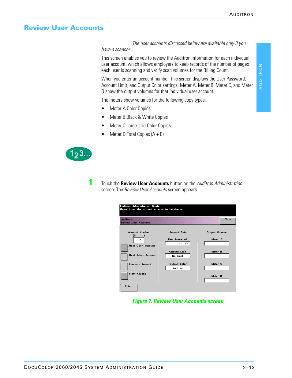 Review user accounts | Xerox DocuColor 2045 User Manual | Page 137 / 144