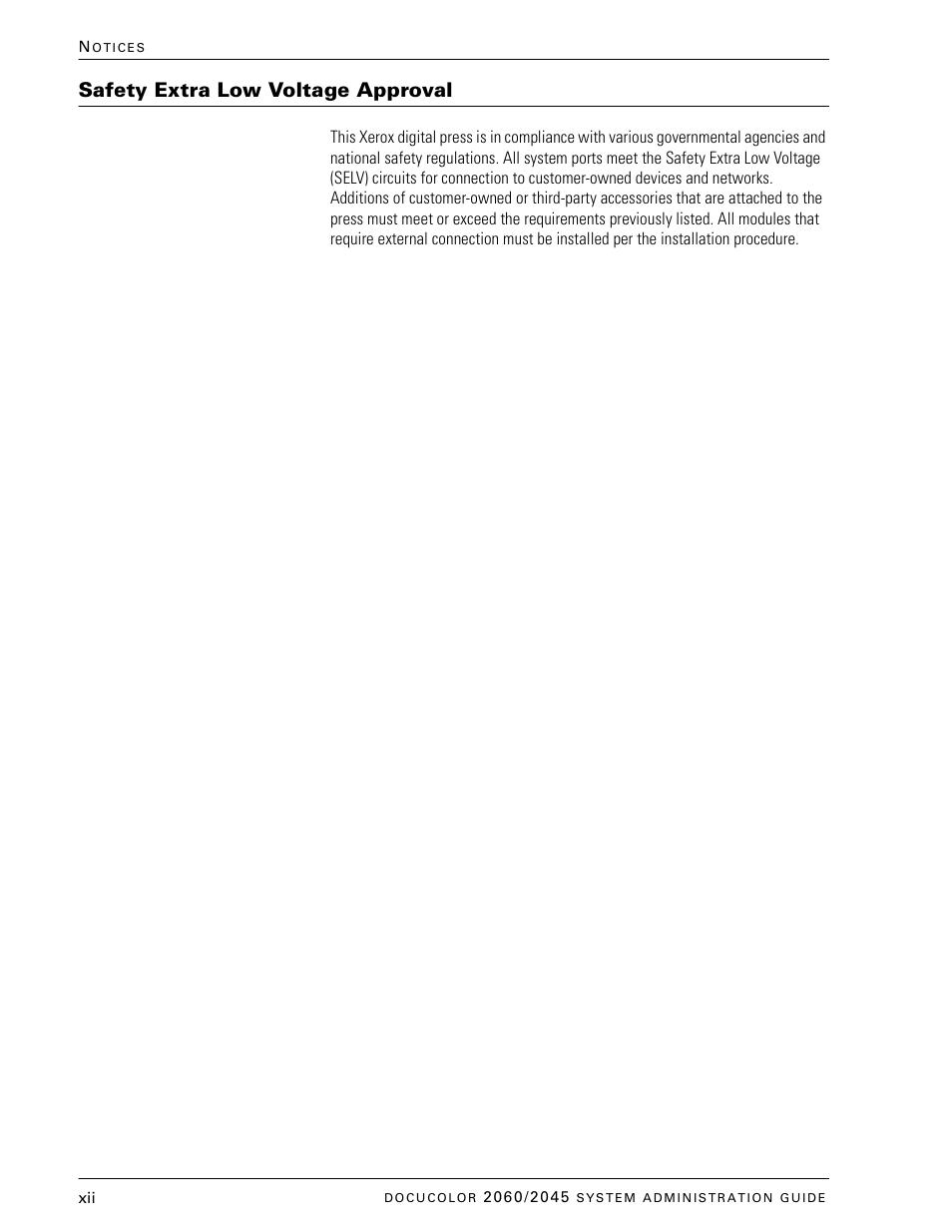 Safety extra low voltage approval | Xerox DocuColor 2045 User Manual | Page 14 / 144