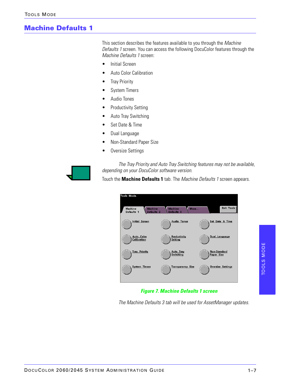 Machine defaults 1 | Xerox DocuColor 2045 User Manual | Page 29 / 144