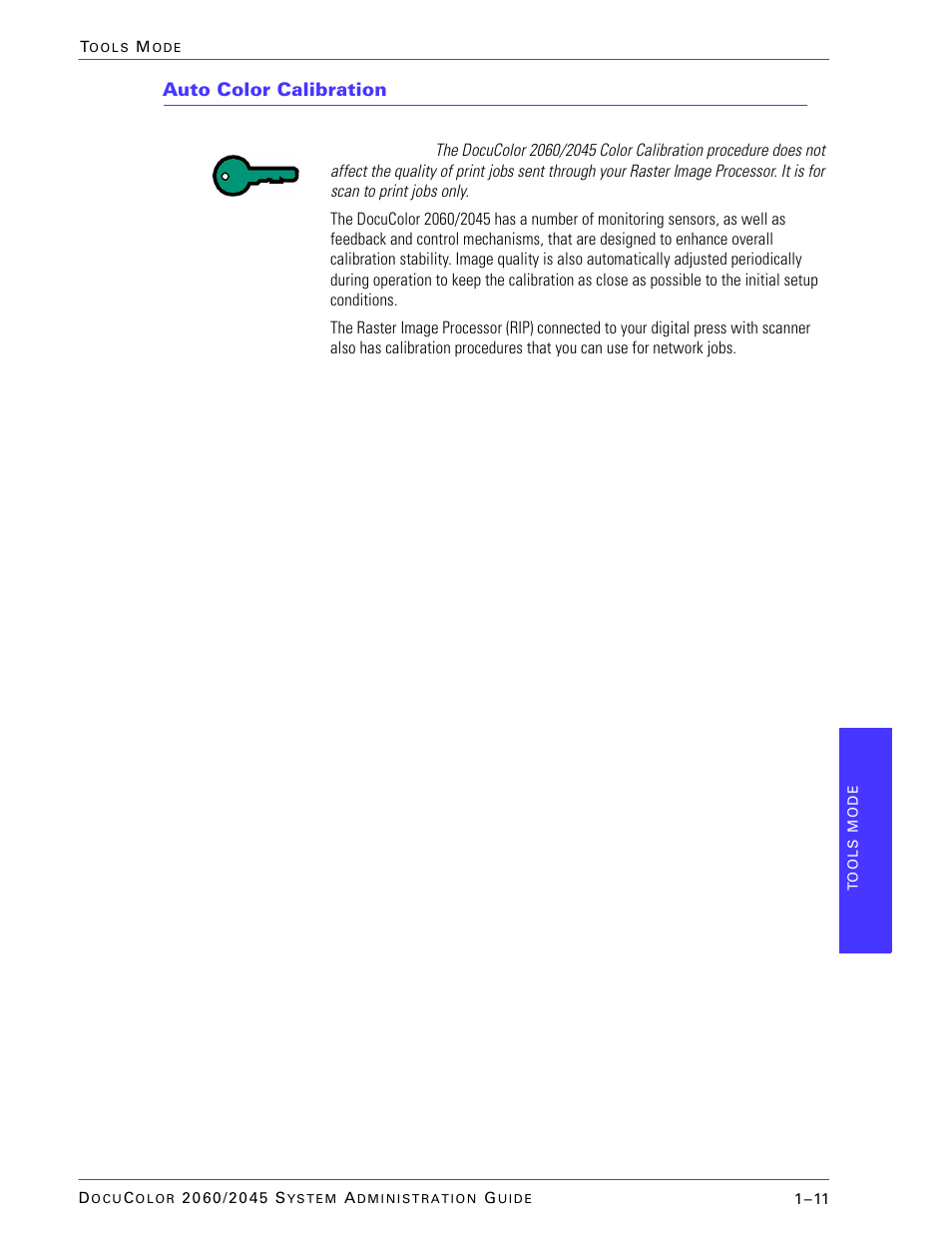 Auto color calibration | Xerox DocuColor 2045 User Manual | Page 33 / 144