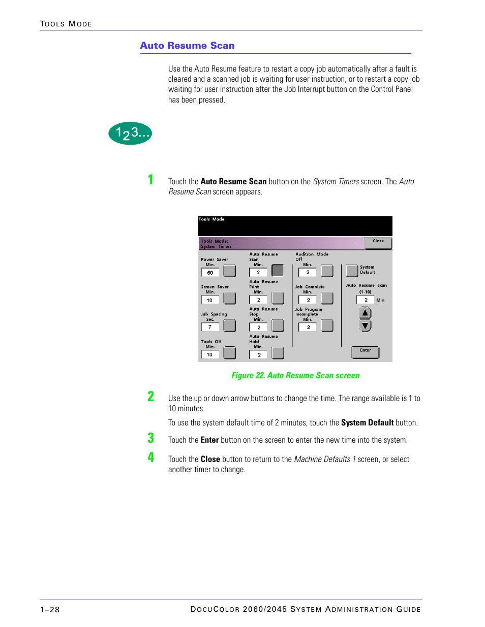Auto resume scan | Xerox DocuColor 2045 User Manual | Page 50 / 144