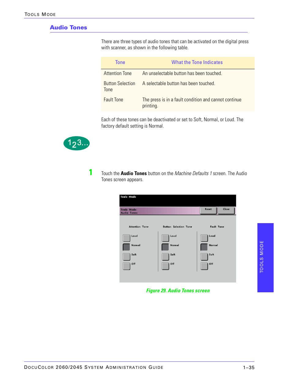 Audio tones | Xerox DocuColor 2045 User Manual | Page 57 / 144