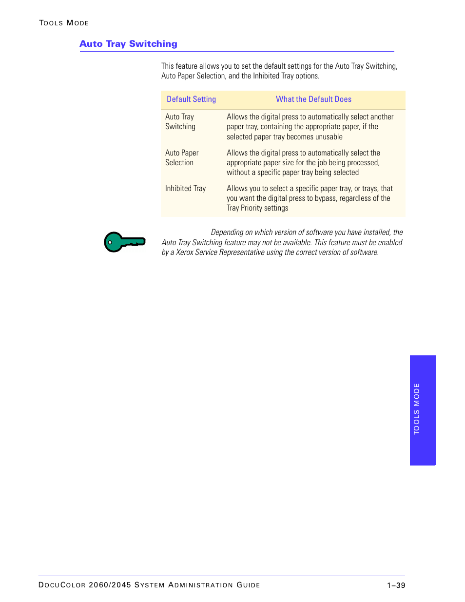 Auto tray switching | Xerox DocuColor 2045 User Manual | Page 61 / 144