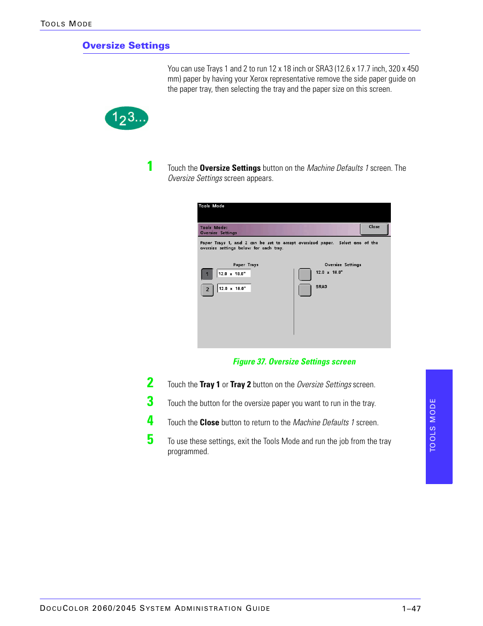 Oversize settings | Xerox DocuColor 2045 User Manual | Page 69 / 144