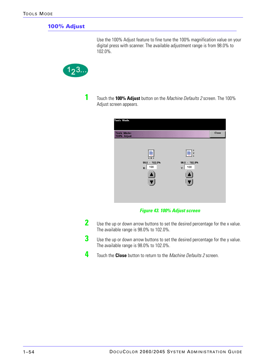 100% adjust | Xerox DocuColor 2045 User Manual | Page 76 / 144