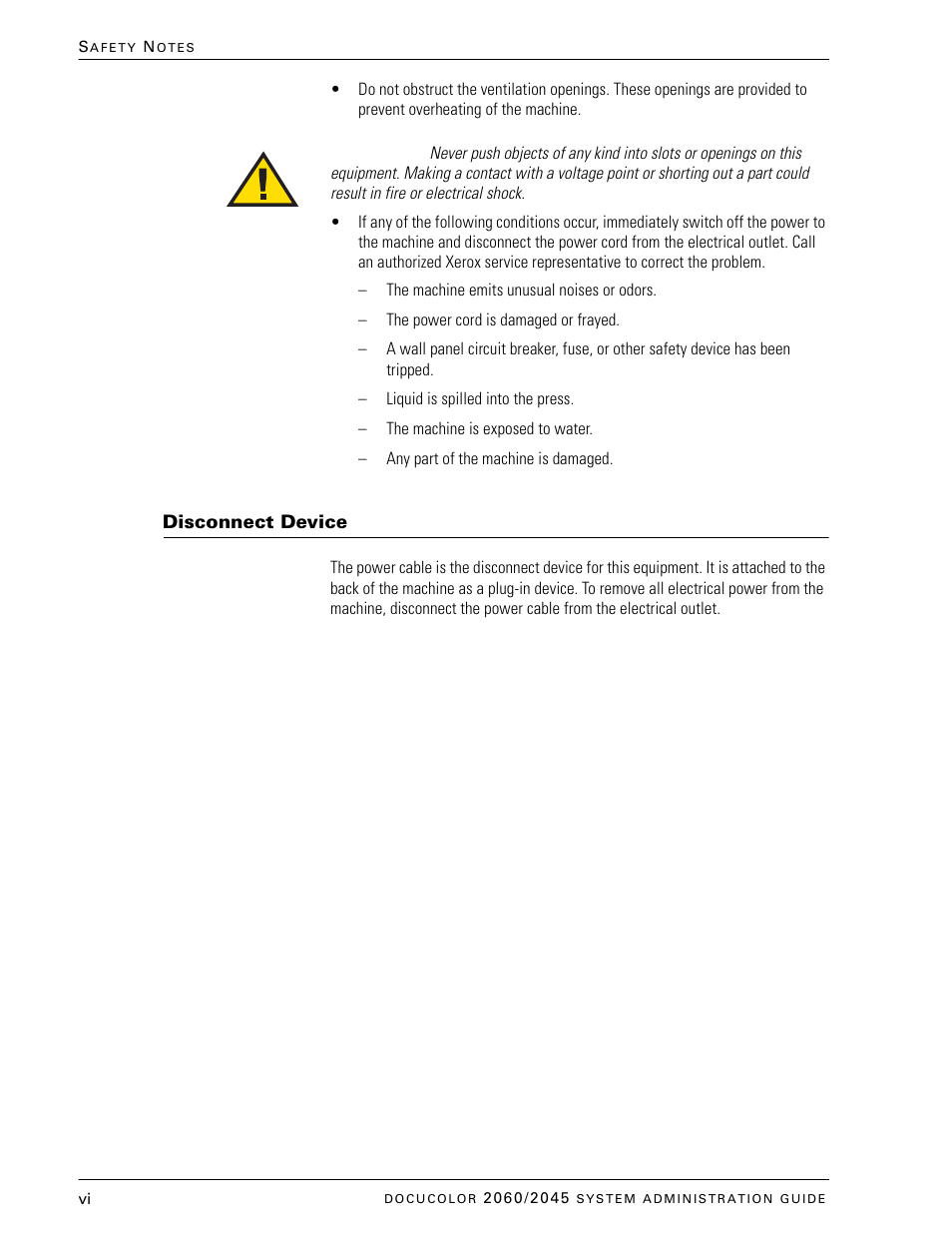 Disconnect device | Xerox DocuColor 2045 User Manual | Page 8 / 144