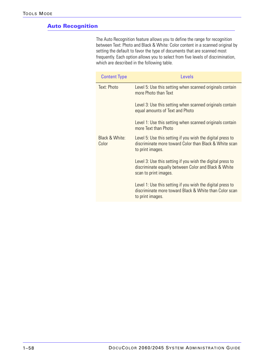 Auto recognition | Xerox DocuColor 2045 User Manual | Page 80 / 144