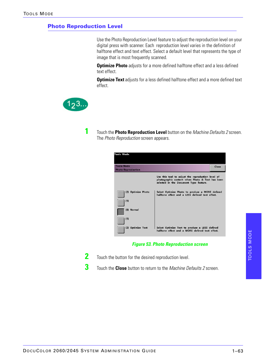 Photo reproduction level | Xerox DocuColor 2045 User Manual | Page 85 / 144