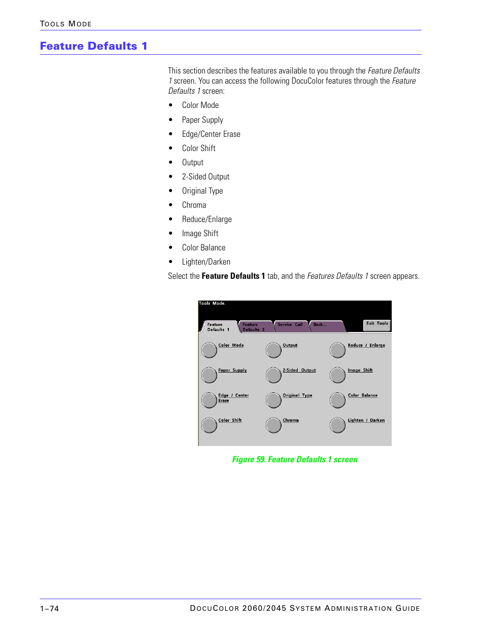 Feature defaults 1 | Xerox DocuColor 2045 User Manual | Page 96 / 144