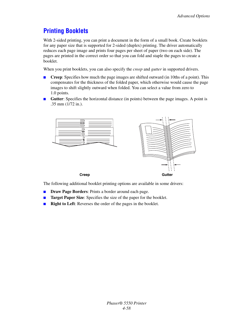 Printing booklets, Printing booklets -58 | Xerox 5550 User Manual | Page 119 / 237